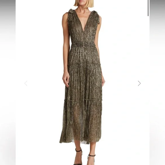 Sabina Musayev | Dresses | Sabina Musayev Helena Metallic Tiered Maxi Dress  Gold Xs Rtr | Poshmark